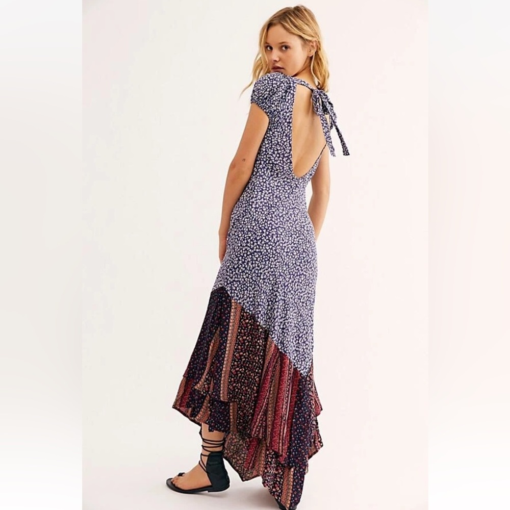 Free People Aurelia Asymmetrical Patchwork Maxi Dress Open Back Bohemian Cottage